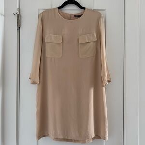 French Connection beige tan silk shift dress - 10 (Medium - Large)